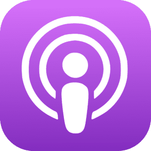 APPLE PODCASTS logo, click to listen to the episode on Apple Podcasts